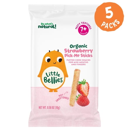 Little Bellies Organic Strawberry Pick-Me Sticks 0.56 oz Bag, (5 Pack)