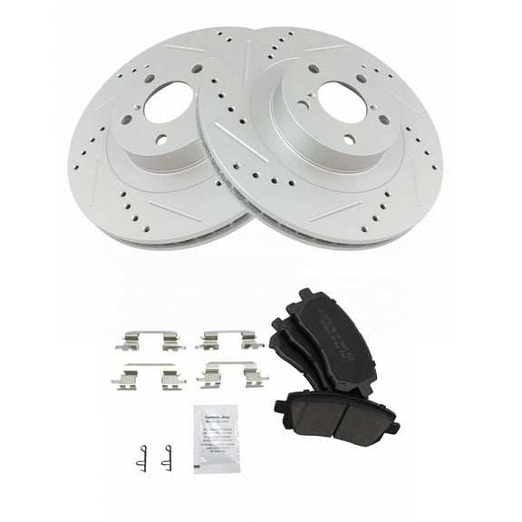 TRQ Front Performance Brake Pad & Rotor Kit Brake Pads Brake Rotors Set Ceramic Premium G-Coated Fits Select 2002-2003 Subaru Impreza 2001-2002 Legacy 2001 Outback