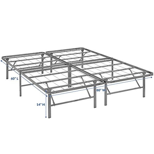 Modway Horizon Queen Bed Frame In Silver - Replaces Box Spring - Folding Metal Mattress Bed Frame
