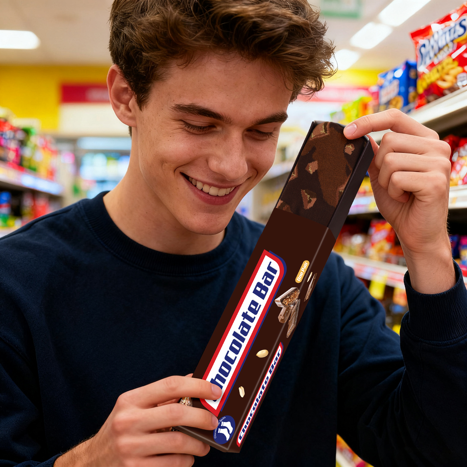 Funny Chocolate Bar Socks-Unique Gag Gifts for Men Women Teen Boys - Novelty Funky Cool Crazy Silly Socks Box- Birthday Easter Fathers Day Fun Gifts for Him Dad Christmas Stocking Stuffers -3 pairs