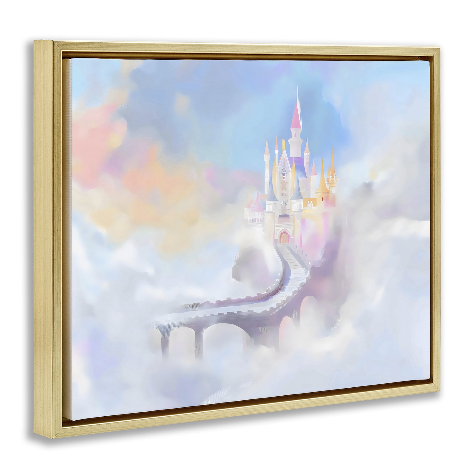 Stupell Industries Enchanted Bridge To Castle Gold Framed Floater Canvas Wall Art, design by Arlington Prints