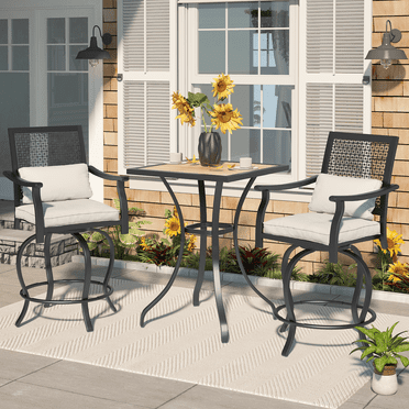 AECOJOY Patio High Top Table and Chairs Outdoor Bar Height Pub Set with 2 Swivel Counter Stools