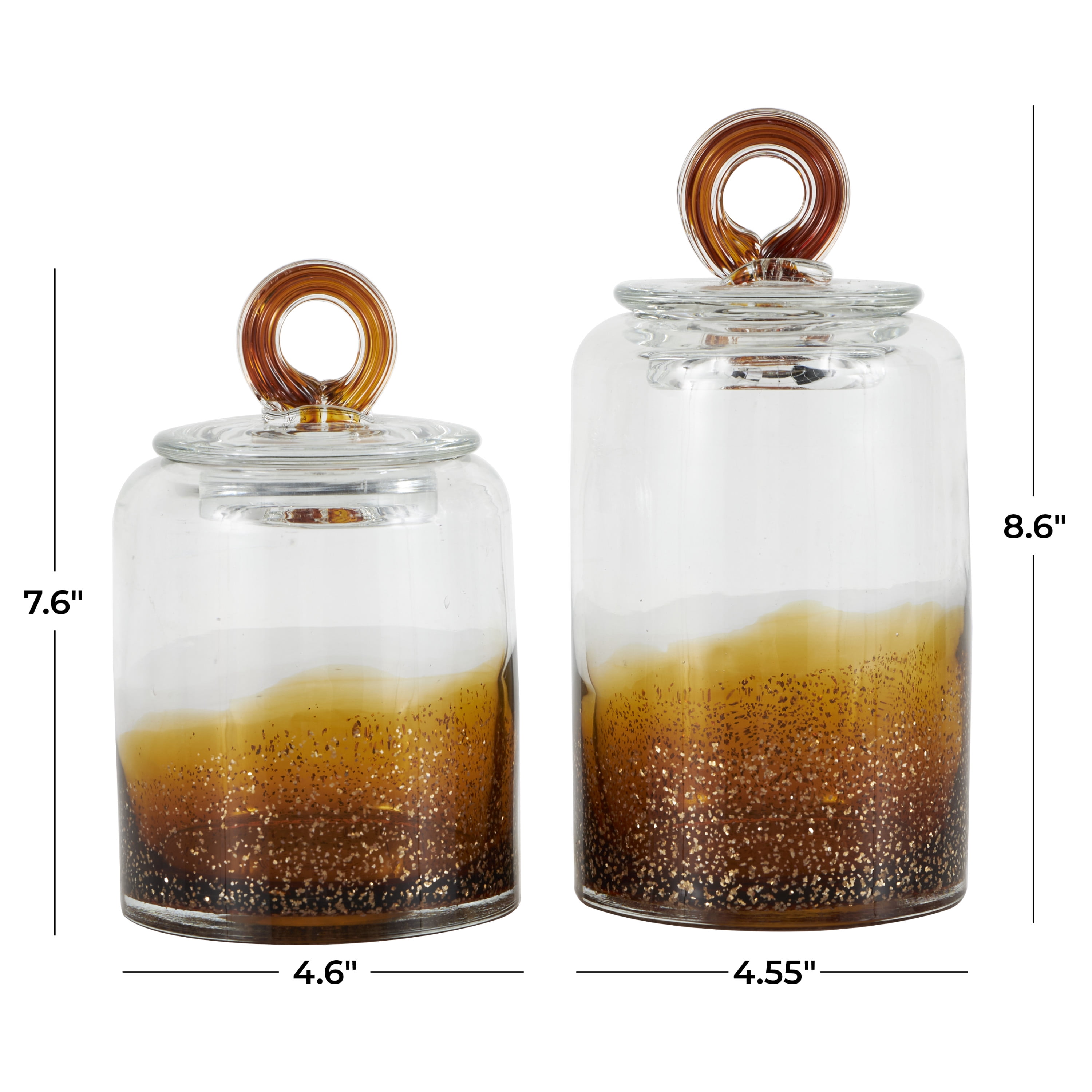 DecMode 9", 8"H Brown Glass Handmade Decorative Jars with Gold Flake Details and Ring Lids, 2-Pieces