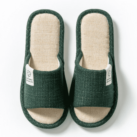 

Wish Linen Slippers Flax House Slippers Unisex Open Toe Slippers Skidproof Summer Sandals for Indoor Outdoor-Green S1028