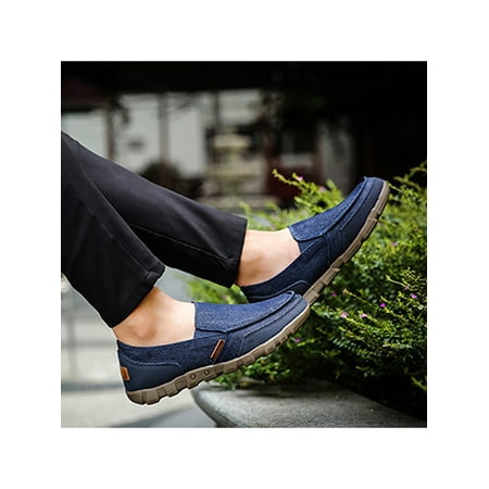 

Fangasis Mens Loafers Slip On Walking Shoes Flat Casual Shoe Men Canvas Loafer Work Fashion Blue 10