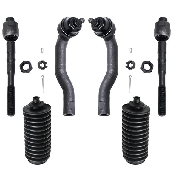 Detroit Axle - Front 6pc Tie Rods Kit for 07-14 Ford Edge Lincoln MKX, 4 Suspension Outer & Inner Tie Rod Ends 2 Boots 2007 2008 2009 2010 2011 2012 2013 2014 Replacement