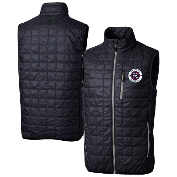 Men's-Cutter & Buck  Navy New England Revolution Big & Tall Rainier PrimaLoft Eco Insulated Full-Zip Puffer Vest