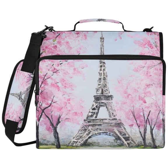 ALAZA Zipper Binder Eiffel Tower Cherry Blossoms Pattern 2 inch 3 Ring 500 Sheet Capacity Trapper Keeper File Folder Organizer Bag