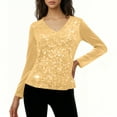 thumbnail image 2 of Aboser Womens Sparkly Sequin Velvet Tops for Evening Party Night Out Shirts Trendy Shimmer Glitter Pullover Top Casual V Neck Tunic Shirt Loose Long Sleeve Velour Blouses, 2 of 7