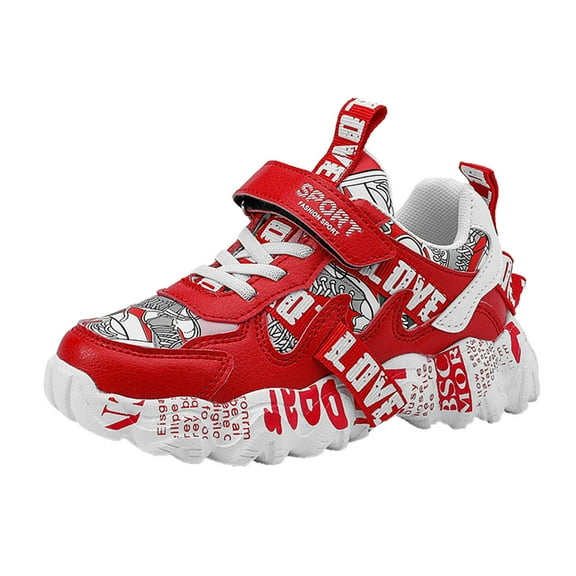 CAICJ98 Boys Girls Athletic Shoes Kids Breathable Walking Shoes Lightweight Strap Non-Slip Sneakers Boys Girls Red,4(Little Kid/Big Kid)