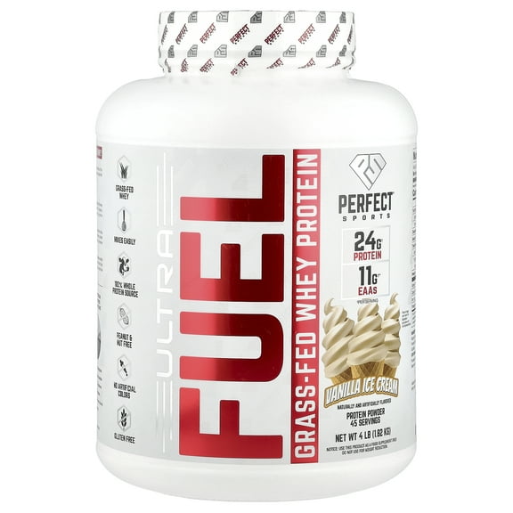 PERFECT Sports Ultra Fuel, Grass-Fed Whey Protein, Vanilla Ice Cream, 4 lb (1.82 kg)