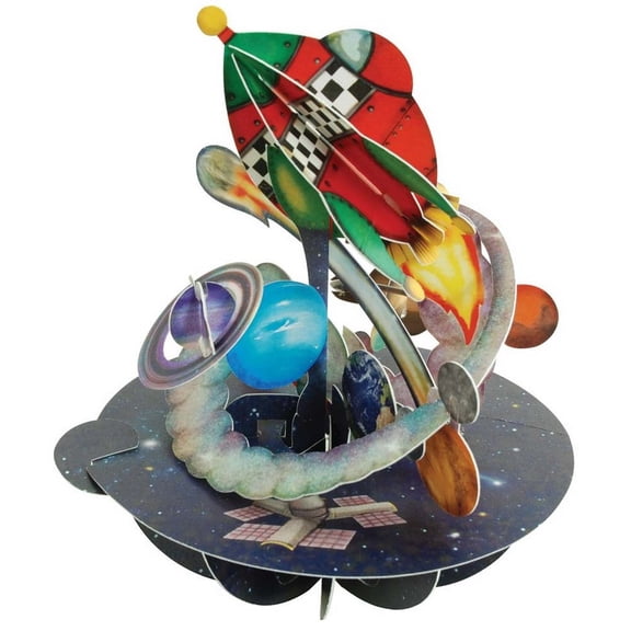 Notes & Queries Red Space Ship and Planets Santoro Pirouettes 3D Pop Up Keepsake Greeting Card