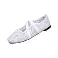 thumbnail image 2 of XUNKUSGA Ballet Flats Fashion Lace Mesh Embroidered Floral Dress Shoes Classic Round Toe Crisscross Strap Slip On Shoes Women Breathable Summer Womens Flats,White,7, 2 of 7