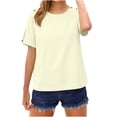 thumbnail image 5 of Perfectbot Women's Short Sleeve Tops - Crew Neck Dressy Casual Loose Fit Tee with Button Decor, 5 of 8