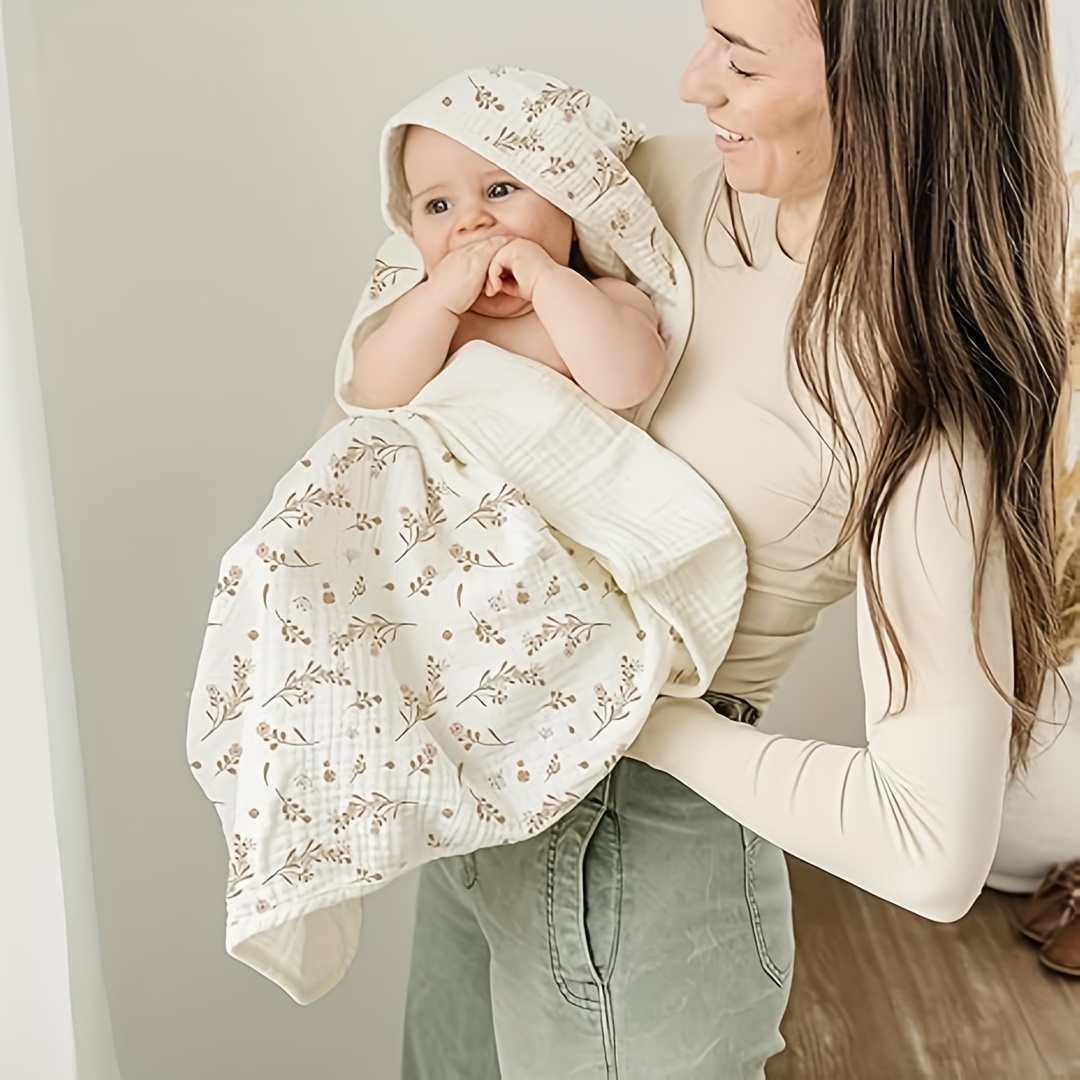 2-Pack 100% Cotton Muslin Hooded Baby Towels, Ultra-Soft & Absorbent Bath Towels with Hood for Newborns & Infants ( 30" x 30")