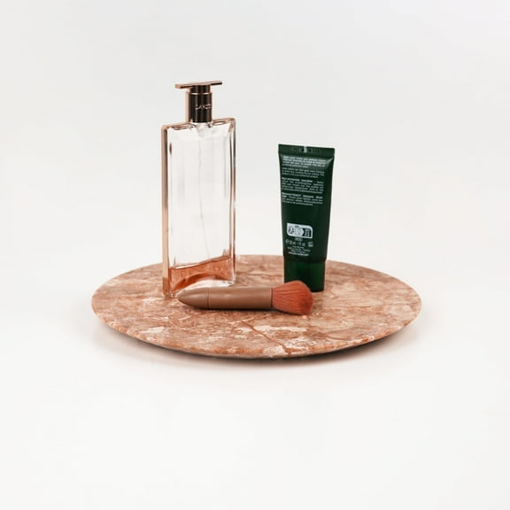 Ultimate Premium Products Travertine Round Tray Decorative Vanity Organizer with Natural Stone (Round, Red)