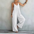 thumbnail image 5 of gakvbuo Summer Jumpsuits For Women Casual Dressy Wedding Camis Sleeveless Suspender Romper Solid Color Spaghetti Strap V-Neck Wide-Leg Pants, 5 of 6