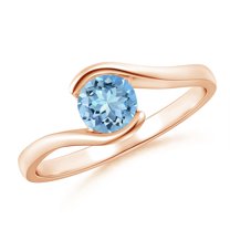 ANGARA Natural Semi Bezel-Set Solitaire Round Aquamarine Bypass Ring in 14K Rose Gold for Women (Size-5mm) | March Birthstone, Birthday, Anniversary, Jewelry Gift for Women | Natural Aquamarine Ring