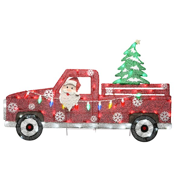National Tree Company Pre-Lit Santa Pick Up Truck, Multicolor Lights, LED, 46 Inch, Indoor or Outdoor Use.