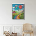 thumbnail image 3 of COMIO  Fantasy Framed Wall Art, Surreal Candy Land Delicious Lollipops and Sweets Sun Cheerful Fun Print, Decor with Teak Tone Wood Frame Home &amp; Dorm Decor, Green Blue Red 12x16in, 3 of 4