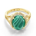 thumbnail image 2 of Gem Stone King 6.82 Ct Oval Green Malachite 18K Yellow Gold Plated Silver Ring, 2 of 5