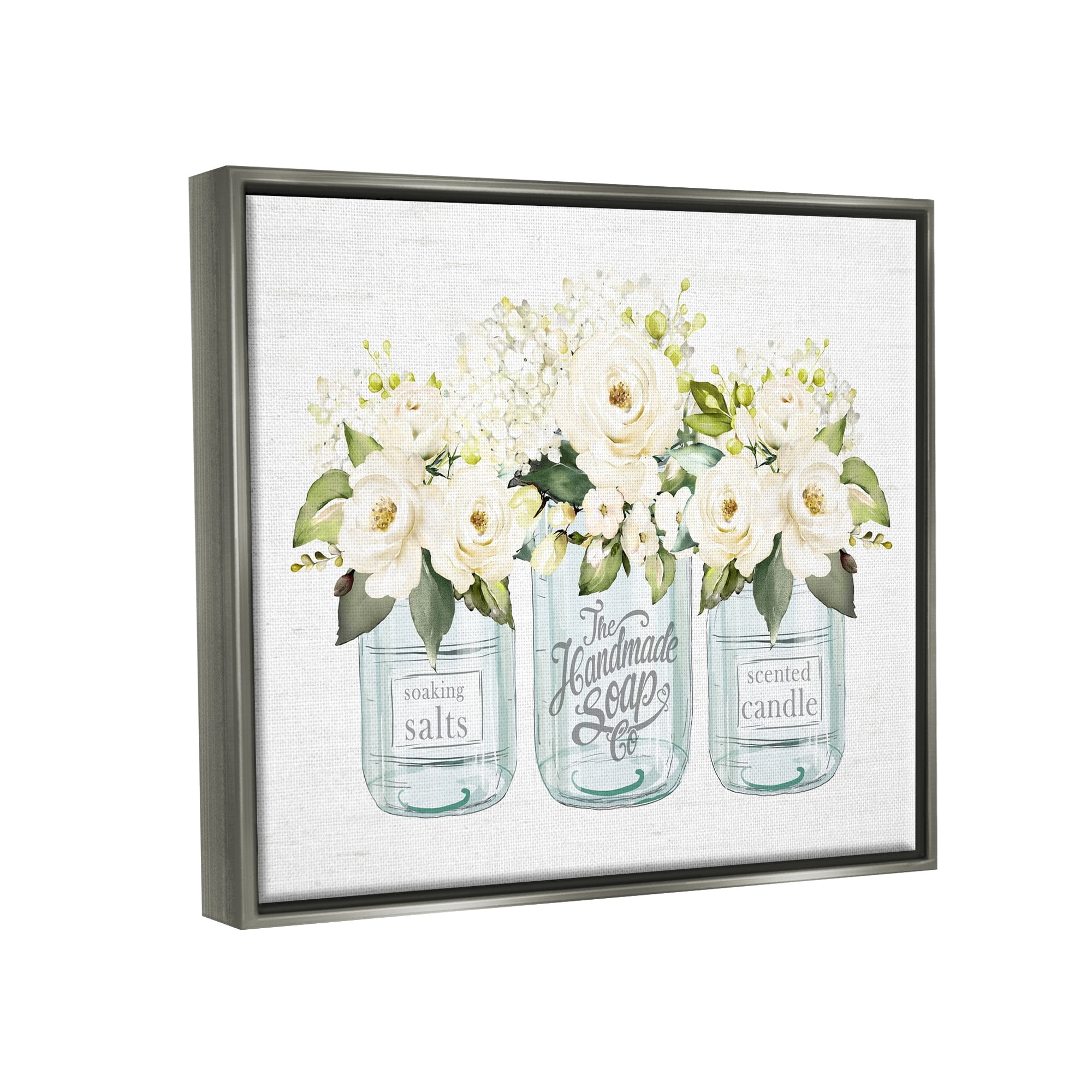 Stupell Industries Farmhouse Rose Blossom Bouquets Varied Country Jars Graphic Art Luster Gray Floating Framed Canvas Print Wall Art, Design by Lettered and Lined
