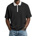 thumbnail image 2 of BVnarty Men's Summer Waffle Knit Raglan Short Sleeve Zip Lapel Top Relaxed Fit Casual Outdoor Street Daily Fashion Tee Black M, 2 of 7