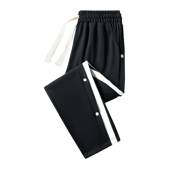 Dagugfen Trackpants for Men High Waist Drawstring Side Button Lightweight Color Block Workout Running Pants