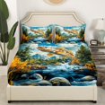 thumbnail image 3 of Erosebridal Pike Fish Print Sheet Set Queen, Nature River Tree Mountain Bedding Sets Queen Size, Countryside Decorative 4 Pieces, 3 of 7
