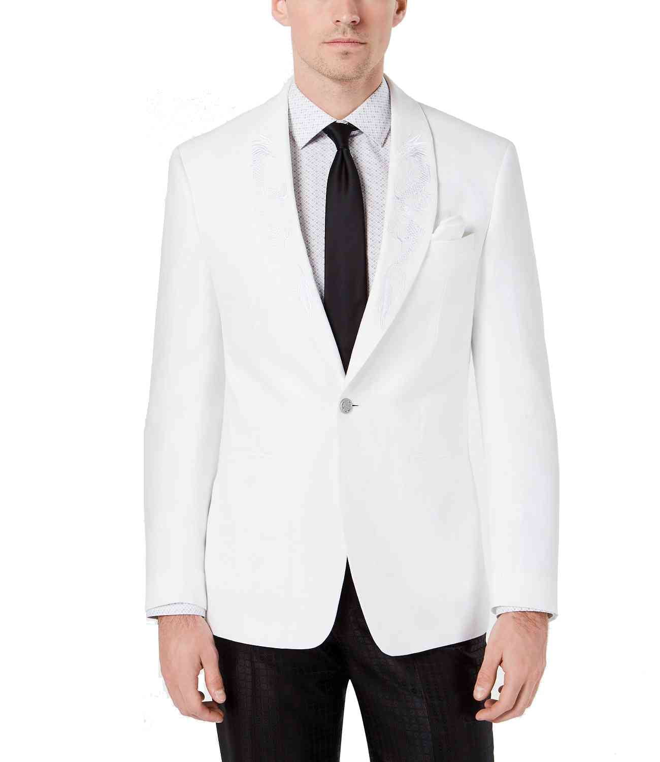 Tallia Tallia Men’s SlimFit Embroidered Linen Sport Coat (White, 42)