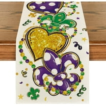 Jbralid Iris Jewellery Hearts Mardi Gras Table Runner, Seasonal Kitchen Dining Table Decoration for Home Party Decor 13x72 Inch