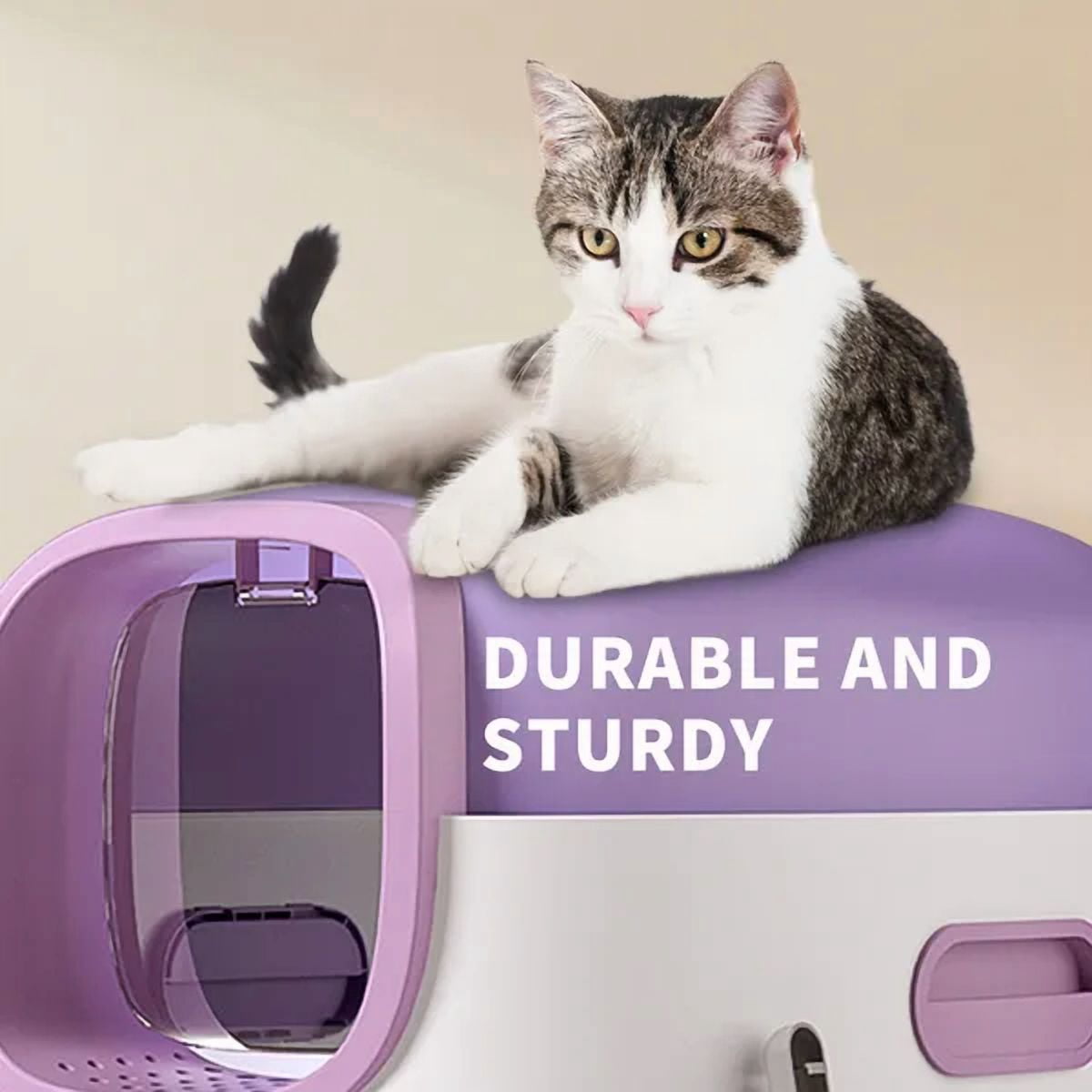 High-Capacity Enclosed Cat Litter Box Gray Odor-Lock Design, Scratch-Resistant for Large Breeds & US Household