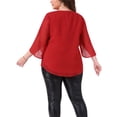 thumbnail image 3 of Blusas de verano casuales de gasa para mujer de tallas grandes Agnes Orinda, con cuello redondo y mangas 3/4, color rojo, talla 4X, 3 of 6
