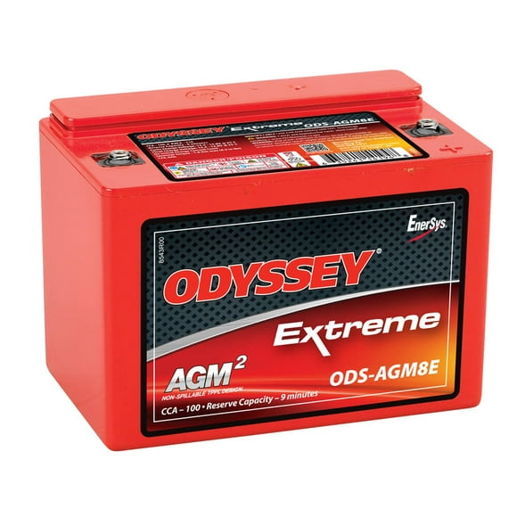 Odyssey Battery Battery ODS-AGM8E Extreme Series; 12 Volt; 100 Cold Cranking Amps/310 Pulse Hot Cranking Amps; 5.4 Inch Length; 3.4 Inch Width; 3.9 Inch Height