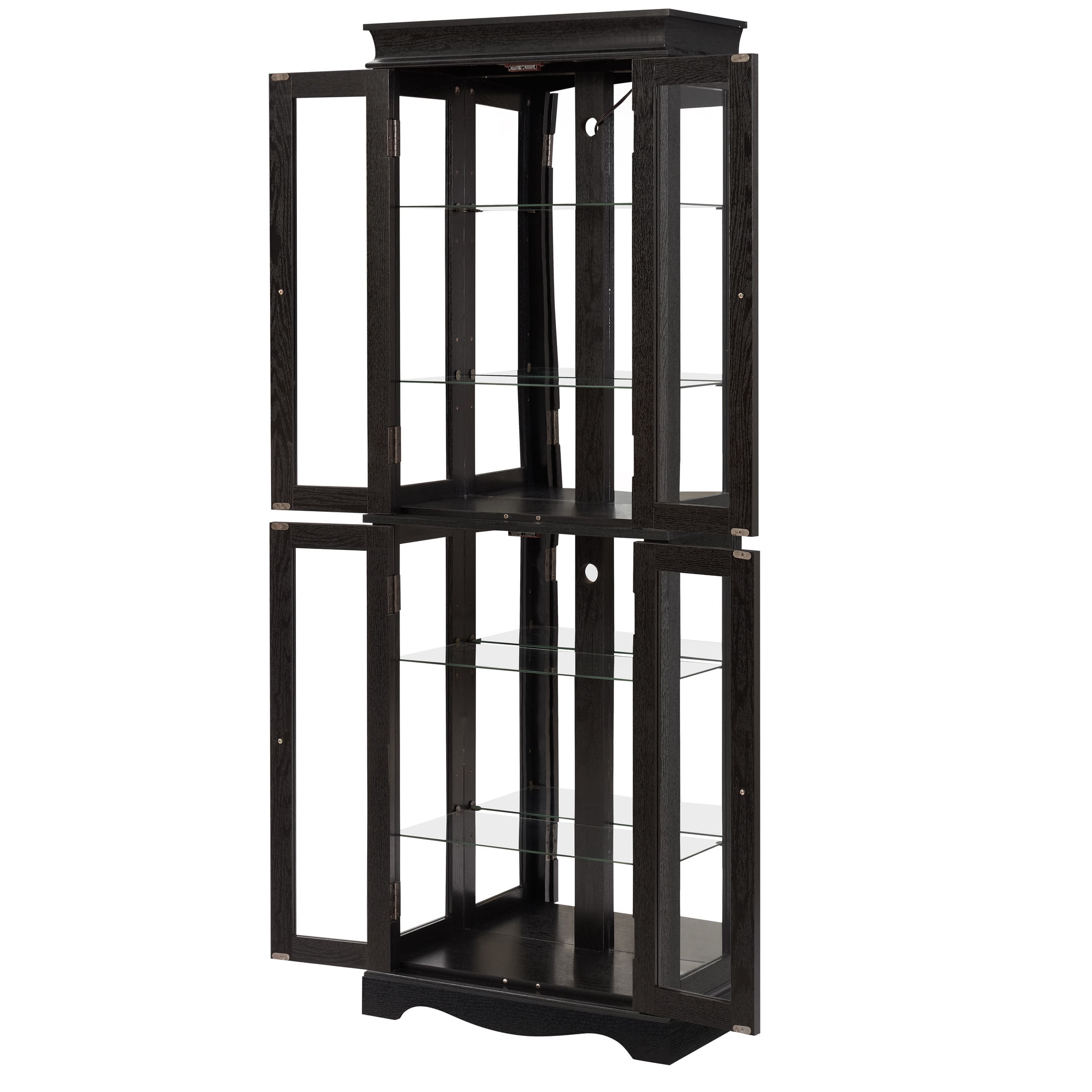 Noble House Wrenhill 70" Lighted Glass Curio Display Cabinet, 6-Tier Adjustable Shelves Wood Frame, Kitchen, Black
