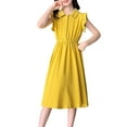 thumbnail image 2 of Girls Short Sleeve Dress Big Girl's Dresses Summer Button Down Collar Midi Ruffle Sleeveless Casual Sundress Solid Color A-line Knee Length Dresses New Yellow 13T, 2 of 7