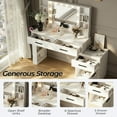 thumbnail image 3 of EOP Large Makeup Vanity Desk with Mirror & Lights, Vanity Table with 3 Drawers, 8 Shelves and 1 Large Cabinet, 3 Color Modes & Adjustable Brightness Dressing Table, White, 3 of 11