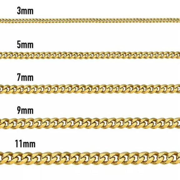 16"-36" 3/5/7/9/11mm Gold Plated Stainless Steel Curb Cuban Mens Necklace Chain