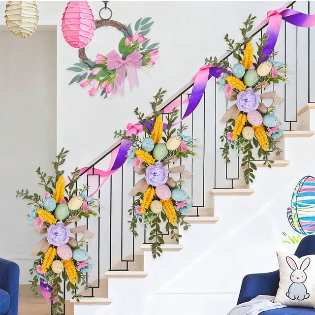 Fesfesfes Easter Wreath Spring Easter Egg Wreath for Front Door Porch Wall Decor Ceremony and Reception Backdrop Decoration