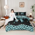 thumbnail image 4 of Castle Fairy Child Teens Adults Cheetah Print Bow Knot 3 Pieces Queen Comforter Set,Old Fashion Leopard Print Ultra Soft Bedding Sets,Black Blue Bedding Comforter Set Breathable, 4 of 8