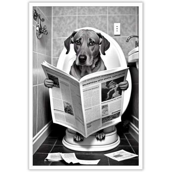 Aaheei Funny Dog Bathroom Canvas Wall Art Cute Dog In Toilet Posters Black and White Animal Prints Painting Maximalist Mid Century Modern Aesthetic Wall Decor