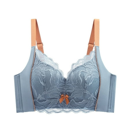 Gnurob Saving Women s Lace Minimizer Bra Plus Size Wirefree Wireless Bralettes Hide Back Fat Bralette No Underwire Underwear Thin Bras Deals 02-Blue 38/85C