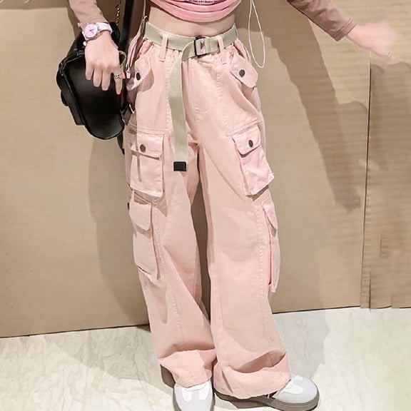 Boys Cargo Joggers Pants Pink Cargo Pants Elastic Waist Wide Leg Pants for Girl Clothes 6-7 Years