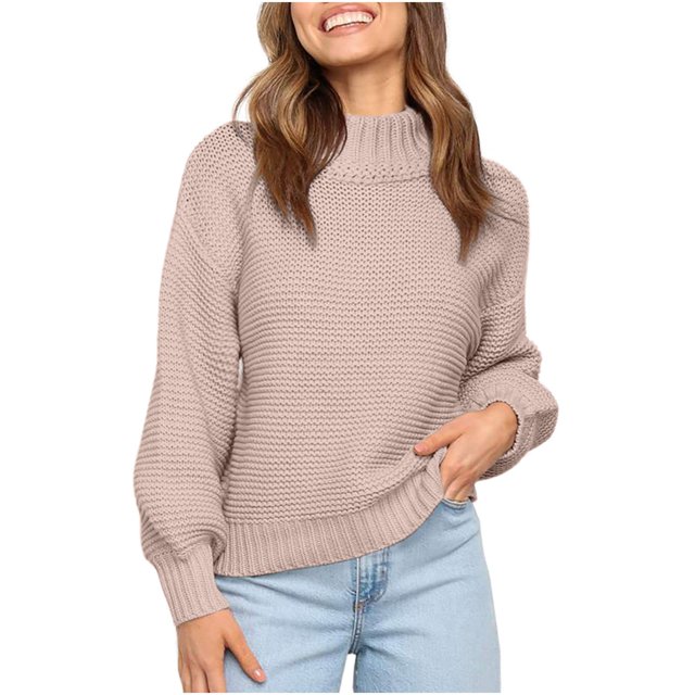 Puntoco Suéter Suéter De Color Sólido para Mujer Cuello Redondo De Punto Moda Informal Top De Manga Larga Suéter De Cuello Redondo Liquidación De Navidad Puntoco Puntoco-5705