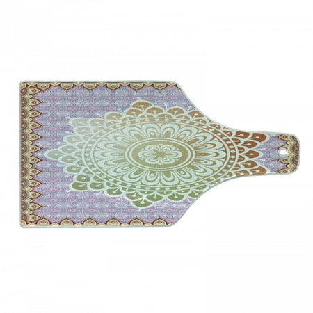 

Ethnic Cutting Board Microcosm Mandala with Floral Petal Forms in Soft Pastel Tone Illustration Decorative Tempered Glass Cutting and Serving Board Wine Bottle Shape Mint Lilac by Ambesonne
