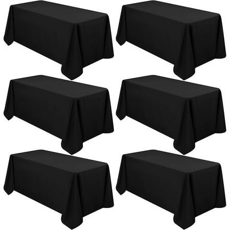 

Set of 6 90 X 156 inch polyester tablecloths for 8 foot rectangular tables stain and wrinkle resistant washable fabric table covers black polyester tablecloths for wedding party and banquet.