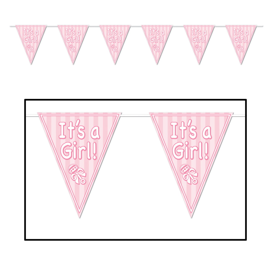 Baby Shower Gender Reveal White Baby Pink Theme Bunting Banner 12 flags 8ft 
