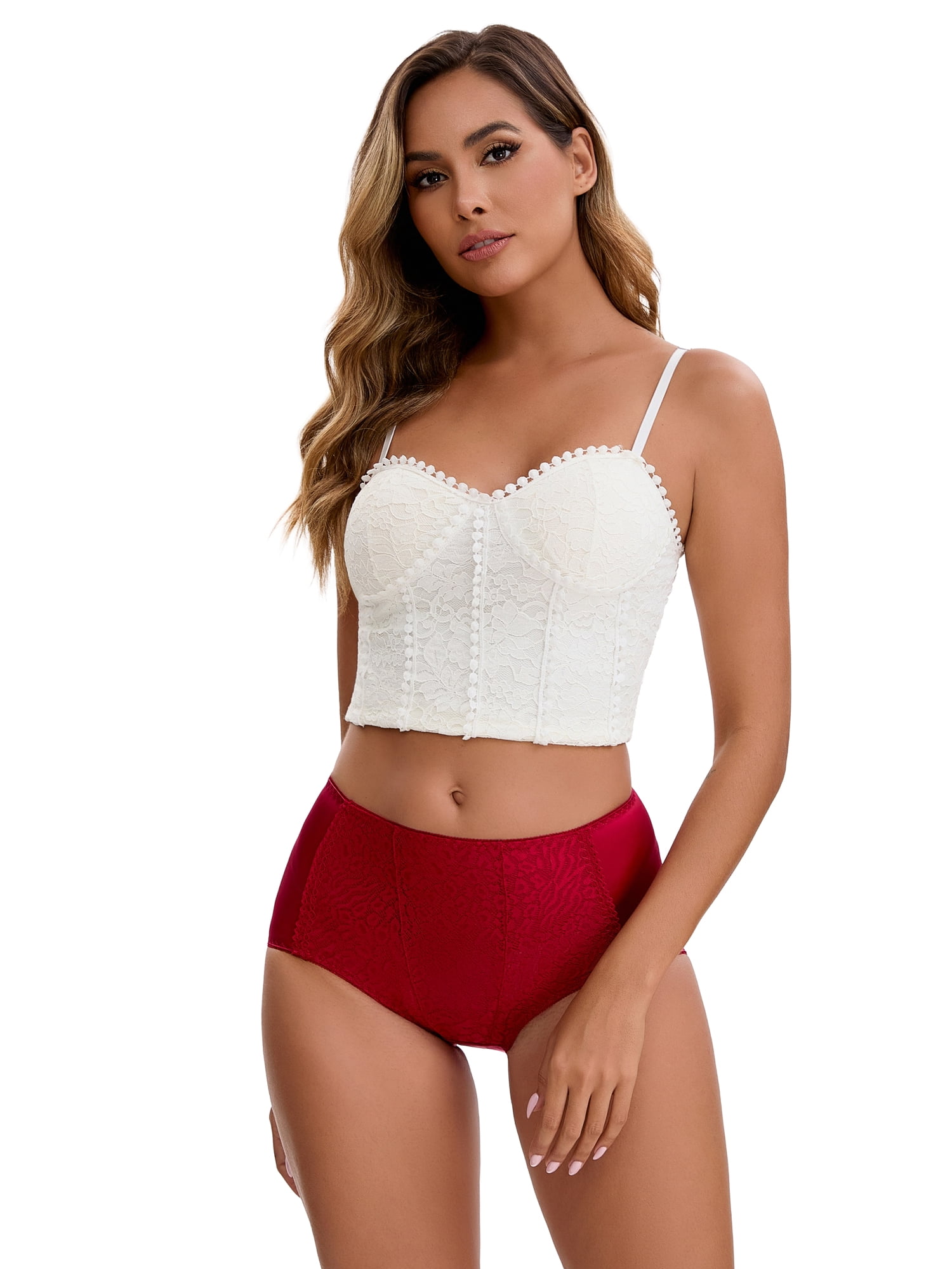 Unique Bargains Women's Floral Lace Breathable Mid Rise Underpants L Wine Red