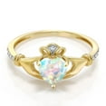thumbnail image 2 of Gem Stone King 10K Yellow Gold Irish Celtic Claddagh White Simulated Opal and Diamond Accent Ring for Women (0.81 Cttw, Available in Size 5, 6, 7, 8, 9), 2 of 6