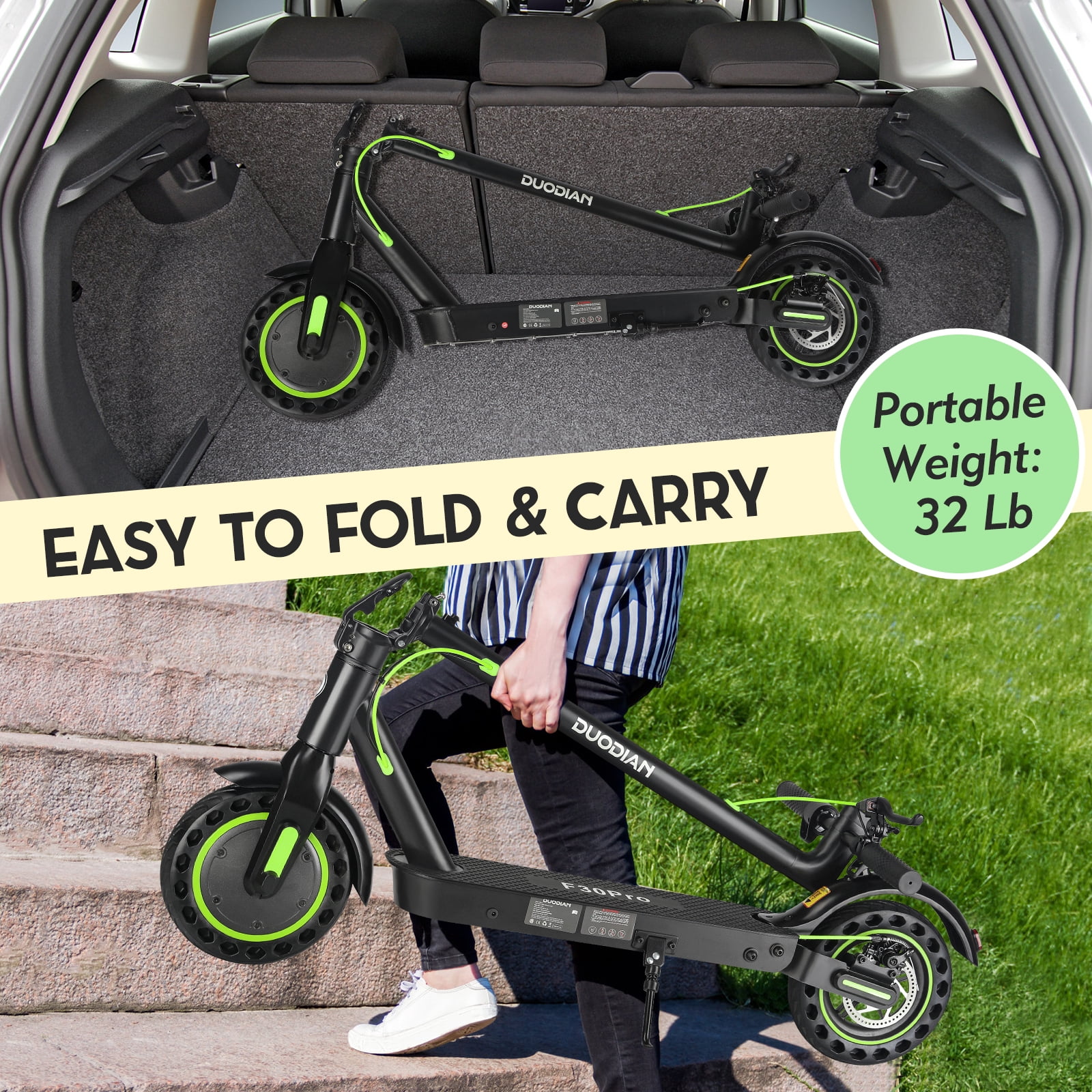 Electric Scooter for Adults,10" Tires ,19 mph, 20 Miles Range,Rear Suspension, Portable Folding E Scooter with Dual Braking System for Adult and Teens